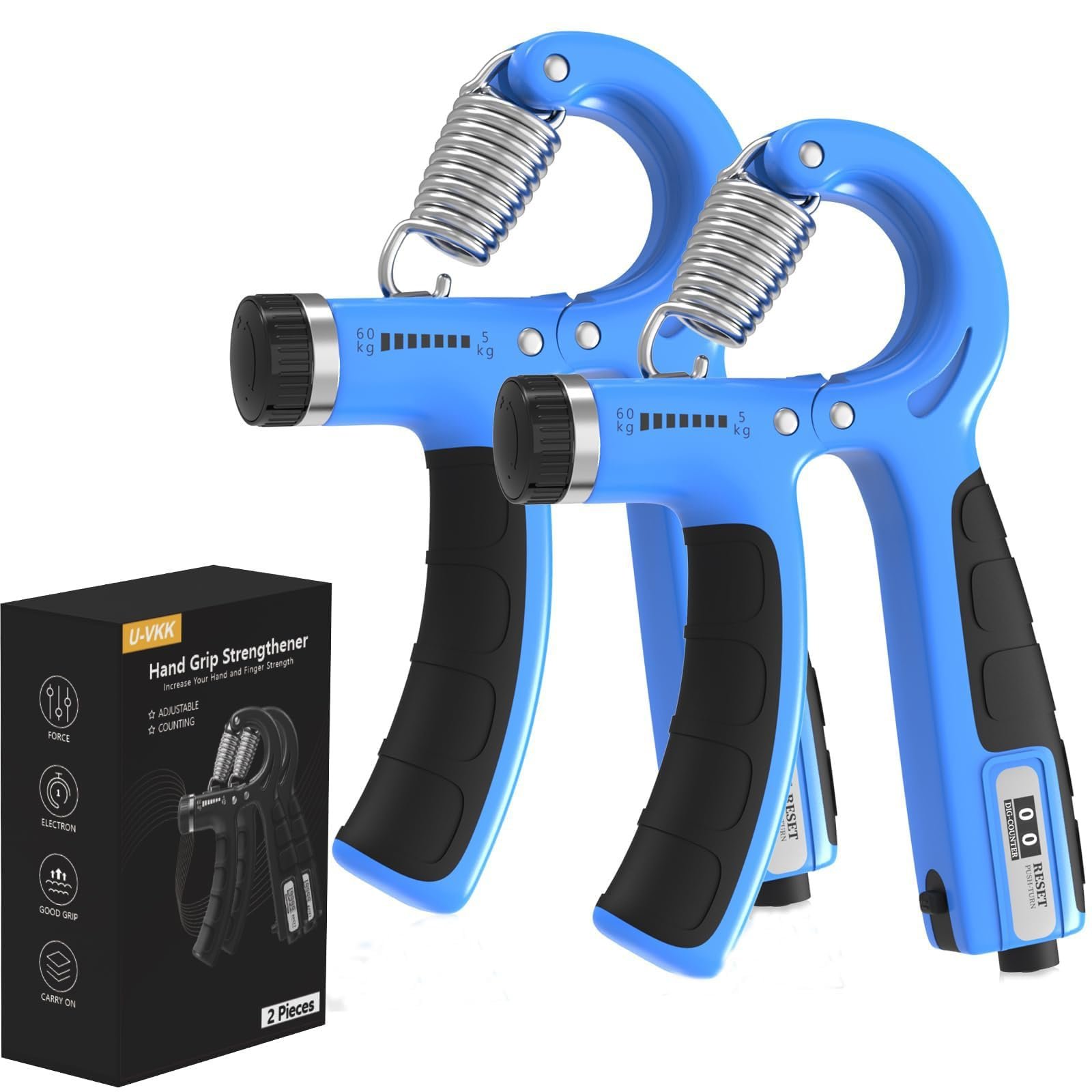 Hand Grip, Antebrazos Fortalecer con FuncióN de Conteo,Fortalecedor de Agarre con Resistencia Ajustable 5-60kg,Fortalecedores de Mano para Entrenar El Agarre,Dedos, La MuñEca