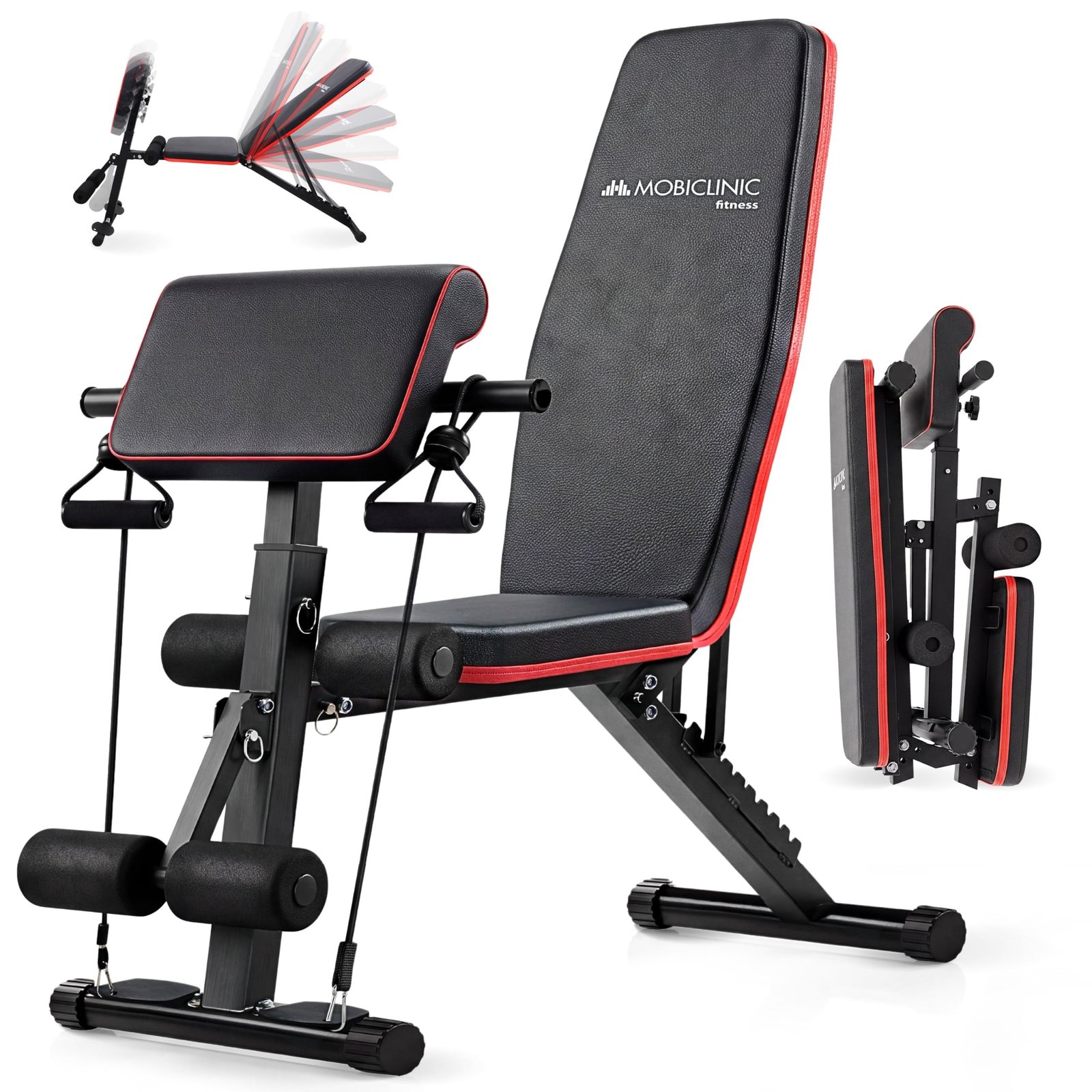 Mobiclinic®, Banco de Musculación, con Cintas de Resistencia, Plegable