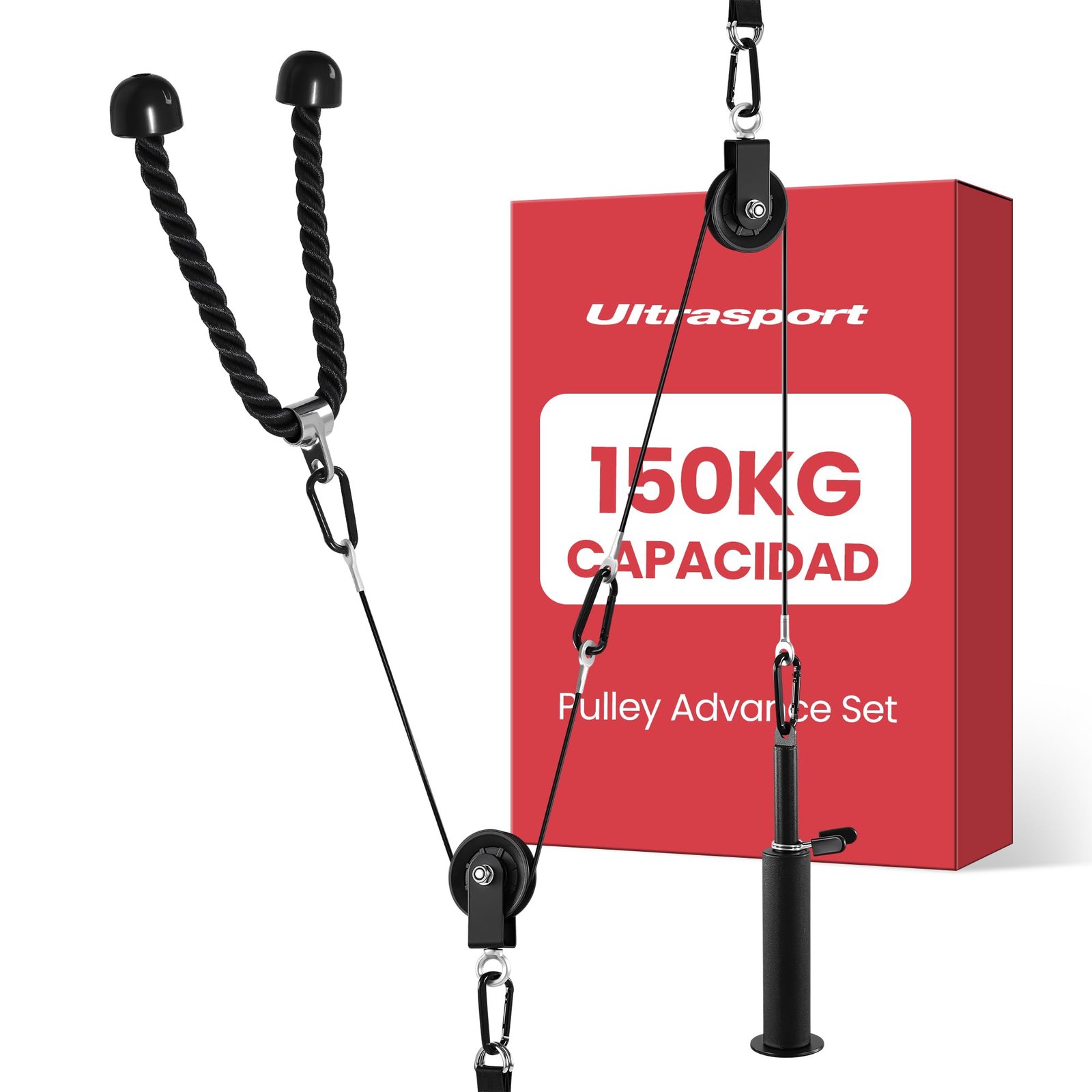 Ultrasport I Newest Edition - Torre de Torre con Ruedas silenciosas, Sistema de tracción para casa, Incluye Barra de torreza, Cuerda de tríceps y Barra de bíceps, Peso del Usuario hasta 100 kg